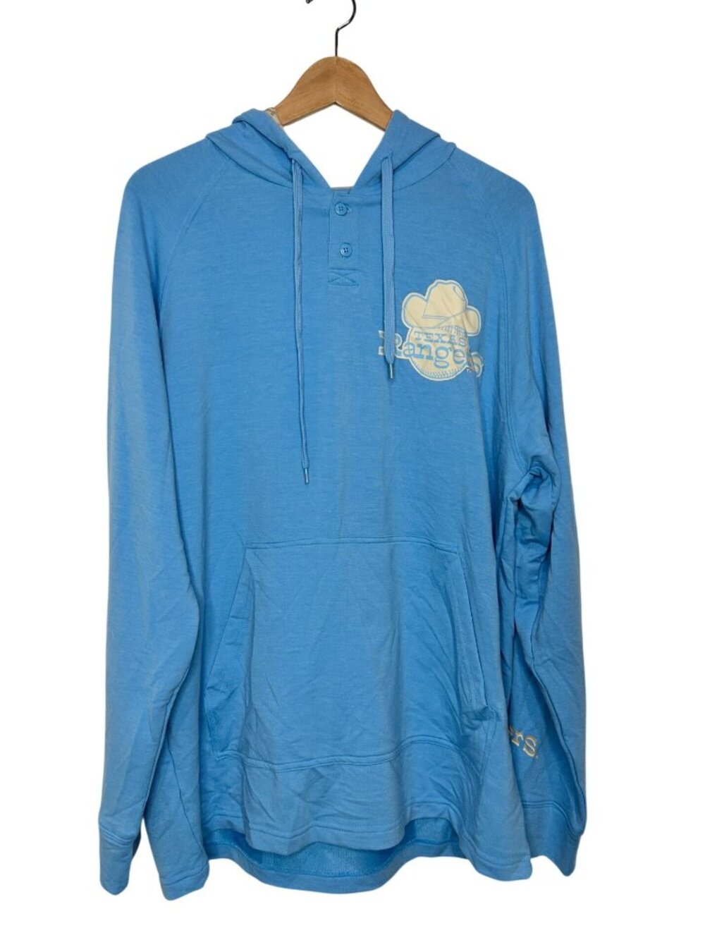 NWT Texas Rangers Blue Lightweight Henley Hoodie Men's Large MSRP $50